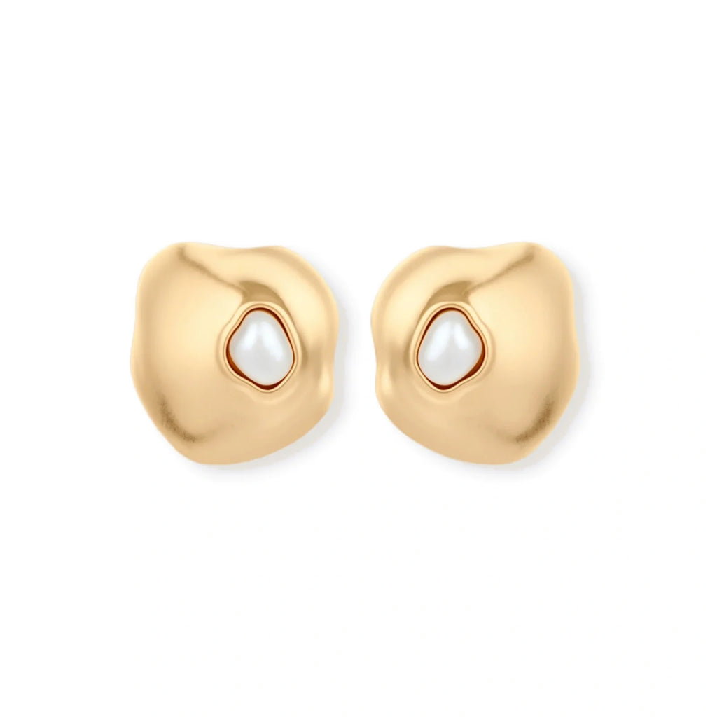 Flow Resin Pearl Studs in Gold