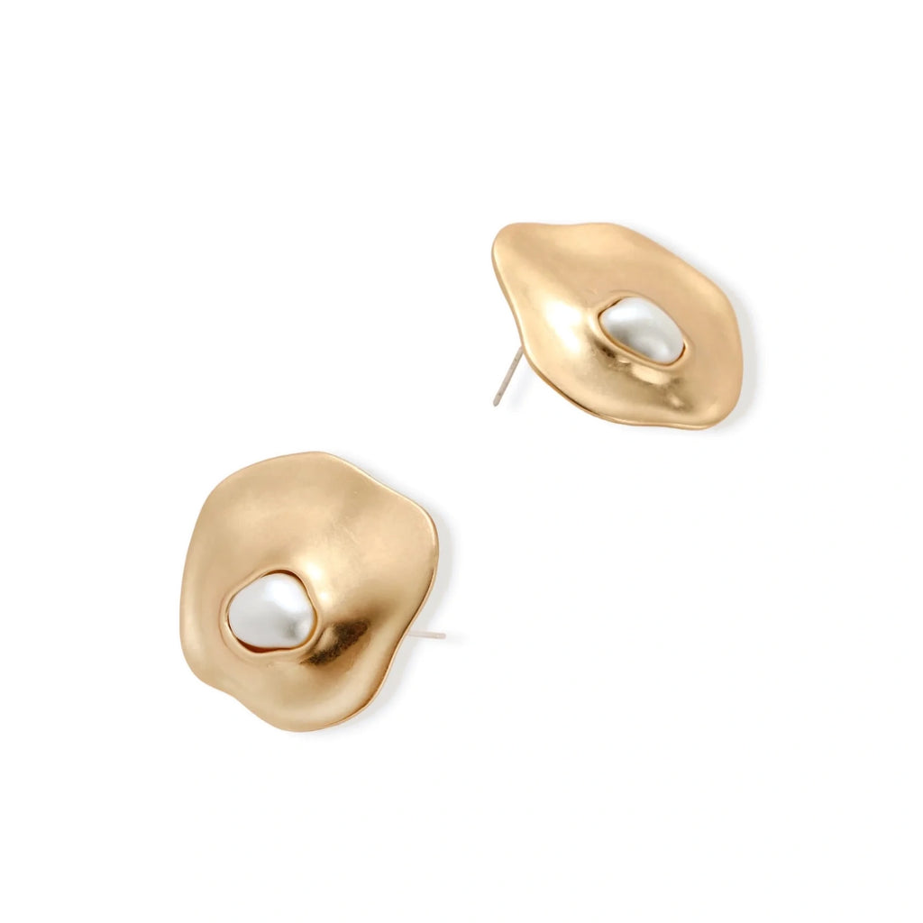 Flow Resin Pearl Studs in Gold