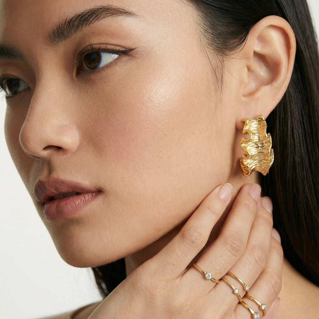 Ripple Wave Golden Hoops