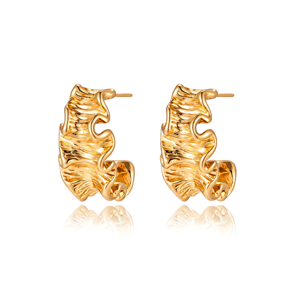 Ripple Wave Golden Hoops