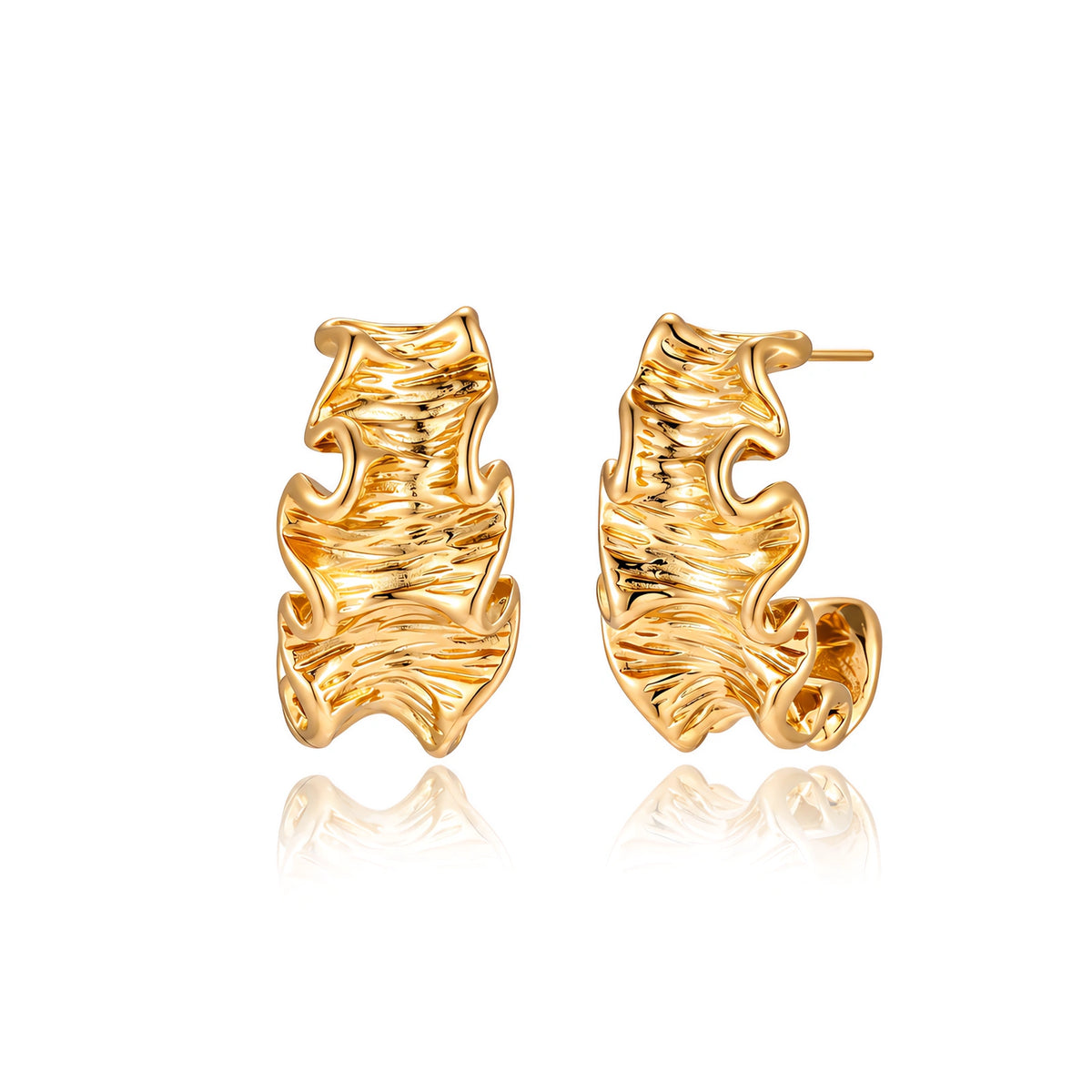 Ripple Wave Golden Hoops