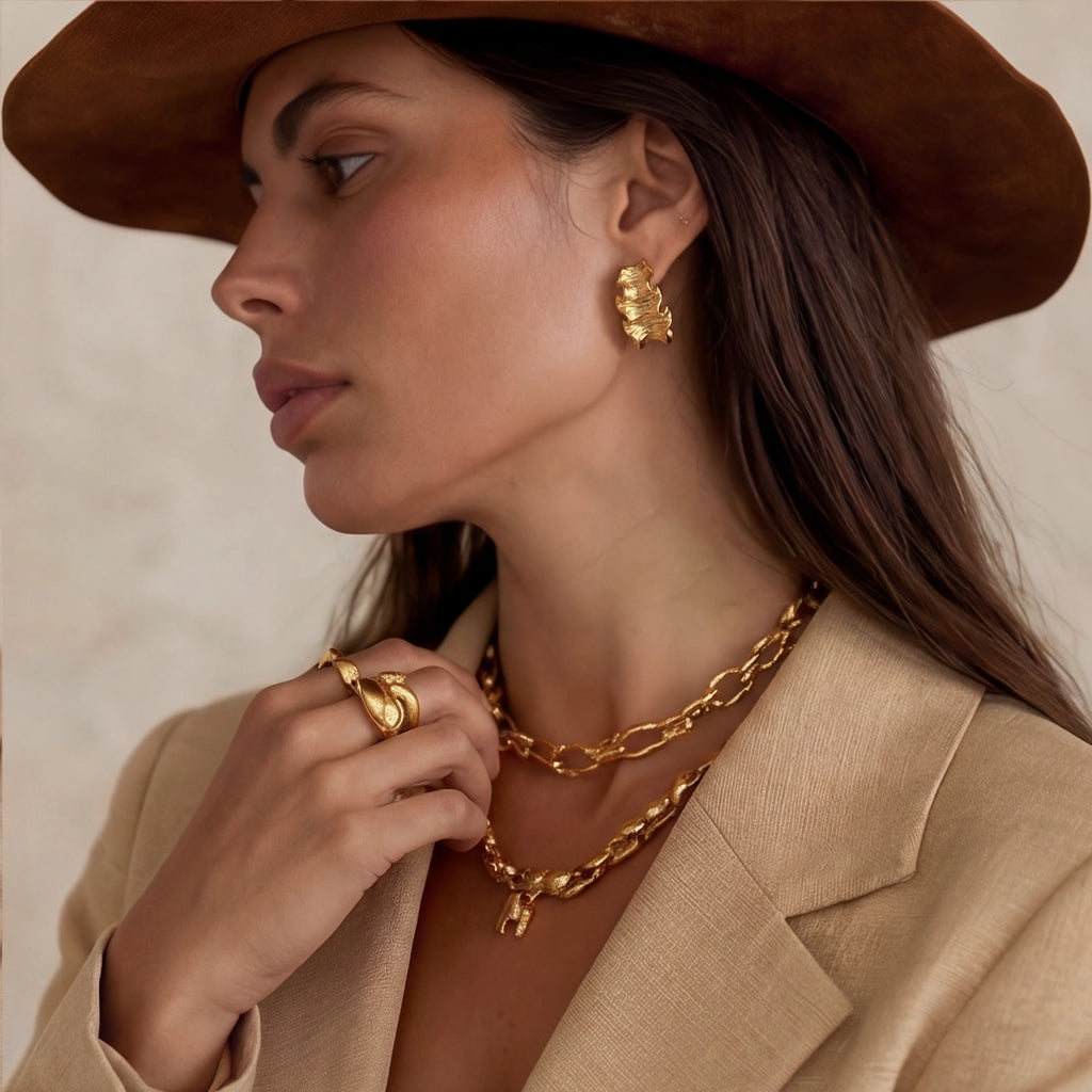 Ripple Wave Golden Hoops